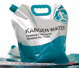 Bolsa de Agua 5L Personalizada KANGEN_PLATA y VERDE_Boca estrecha